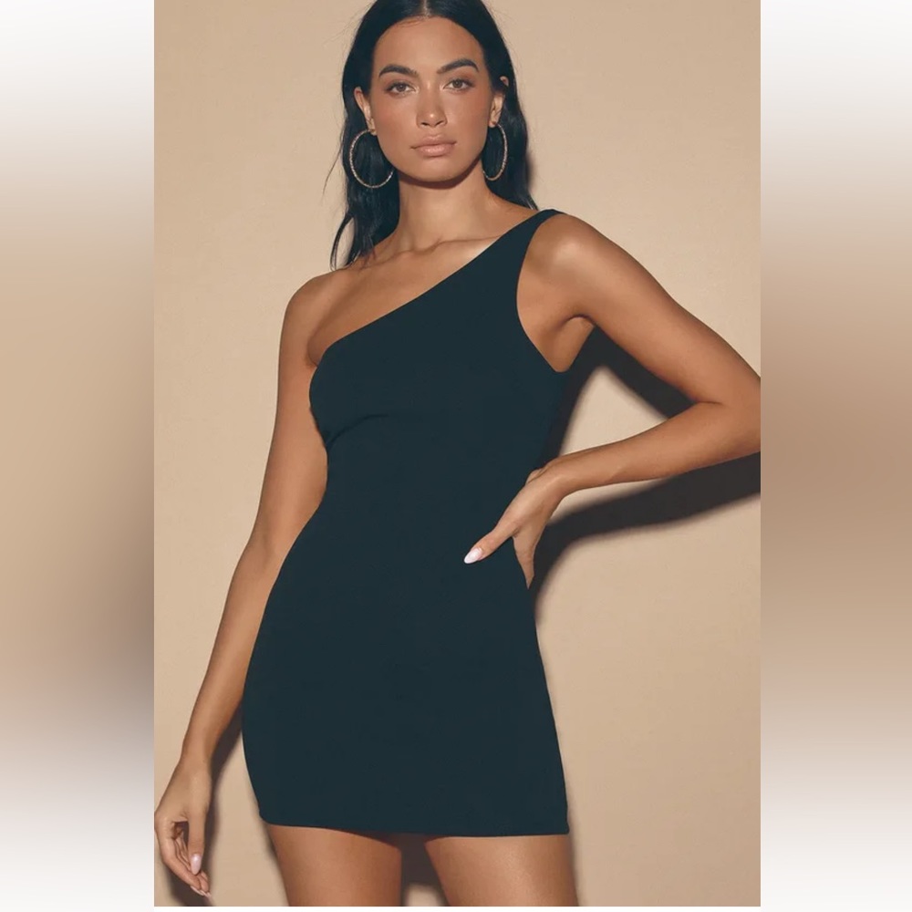 Lulu's Black One-Shoulder Mini Dress - Picture 3 of 7